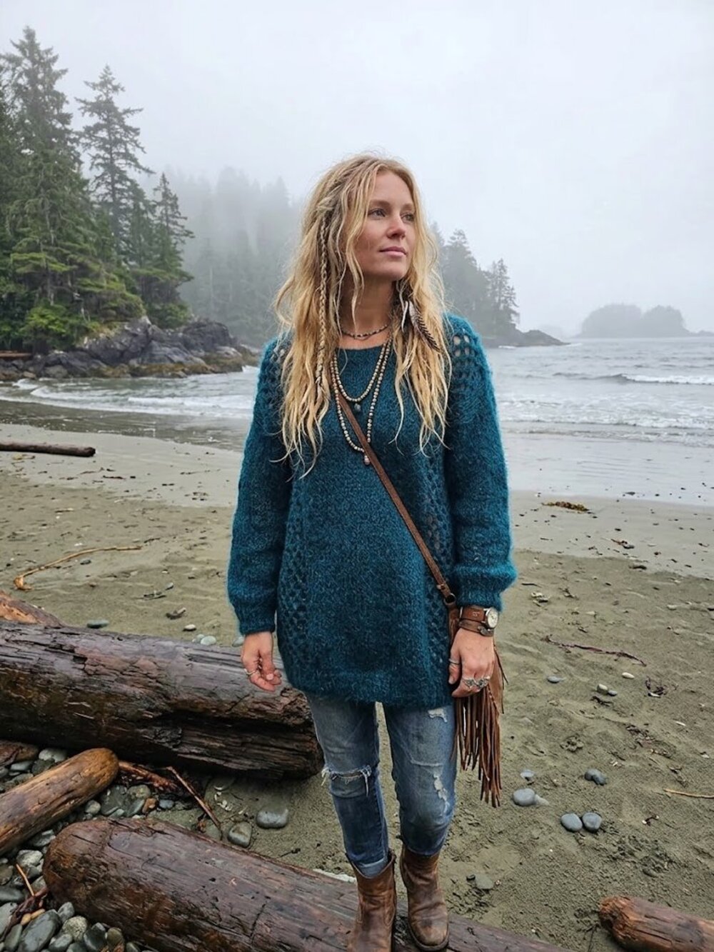 Handmade Women’s Teal Knit Sweater - Soft Cozy Pullover
